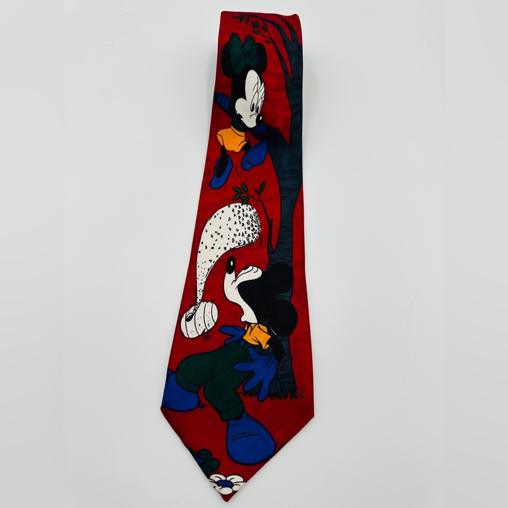Vintage Mickey & Minnie Mouse Disney Burgundy Necktie Made In Italy Men’s Tie